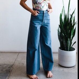 B SIDES Jeans Womens 27 Blue High Rise Wide Leg Relaxed Denim USA Made